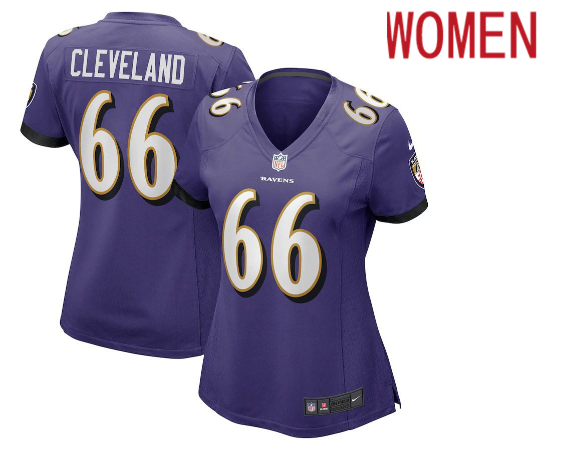 Women Baltimore Ravens 66 Ben Cleveland Nike Purple Game NFL Jersey